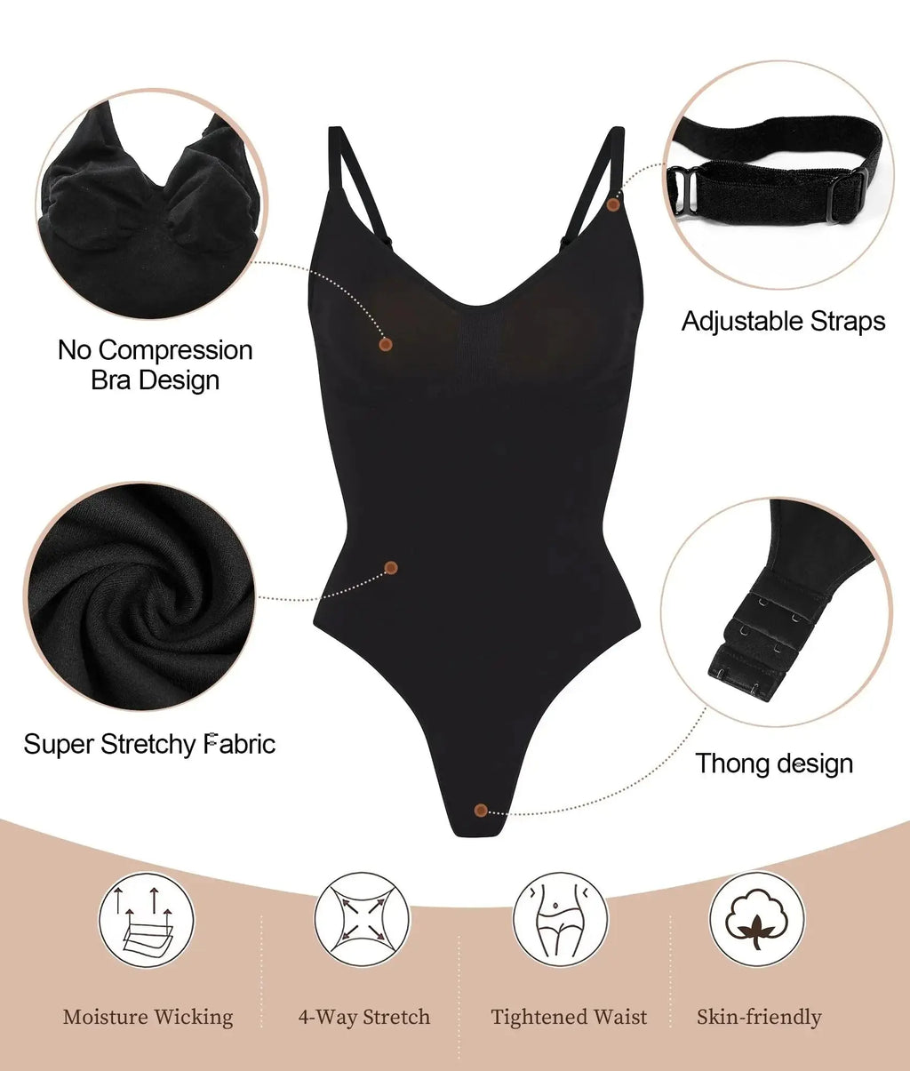 V Neck Spaghetti Strap Bodysuits Compression Body Suits Open Crotch Shapewear Slimming Body Shaper Smooth Out Bodysuit Shaper